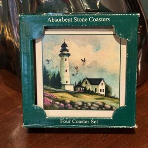 Set of 4 STONE ART lighthouse coasters in original box